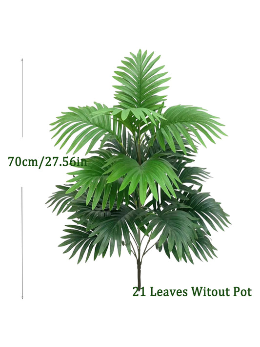Palmera artificial grande de 70-80 cm con hojas verdes tropicales, plantas falsas, rama de árbol artificial de Monstera de plástico para decoración del hogar y la cocina.