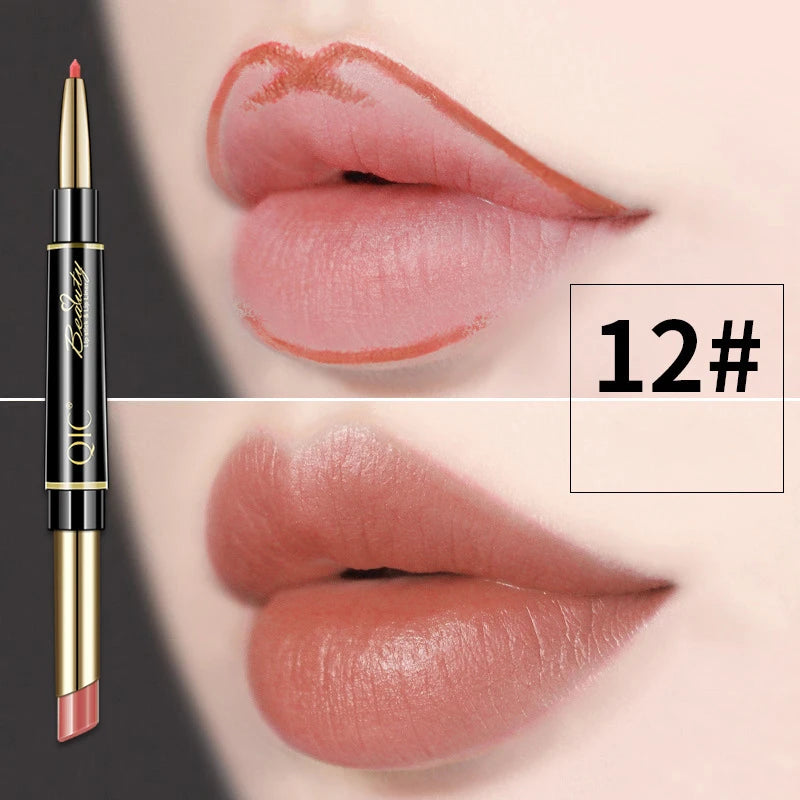 Delineador de labios 2 en 1, resistente al agua, mate, lápiz labial, rojo sexy, de larga duración, maquillaje, cosméticos