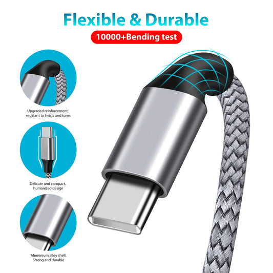 Tipo C para Tipo C PD Cabo de carregamento rápido, Cabo de extensão para iPhone 15 Pro Max, Huawei, Xiaomi, Samsung, 60W, 3m, 5m, 8m, 10m