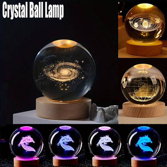 3D Engraved Crystal Glass Ball Lamp with Multicolor RGB Light, USB Powered Desktop Decoration, Cord Included, No Battery or Laser, Ideal for Living Room, Bedroom, Home Decor, Gift - 1pc