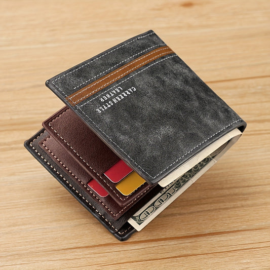 Vintage-Inspired Men's Compact Wallet with Color Block Design - Fashionable Bifold, Multi-Card Holder & Zippered Coin Purse - Perfect Gift for Him
