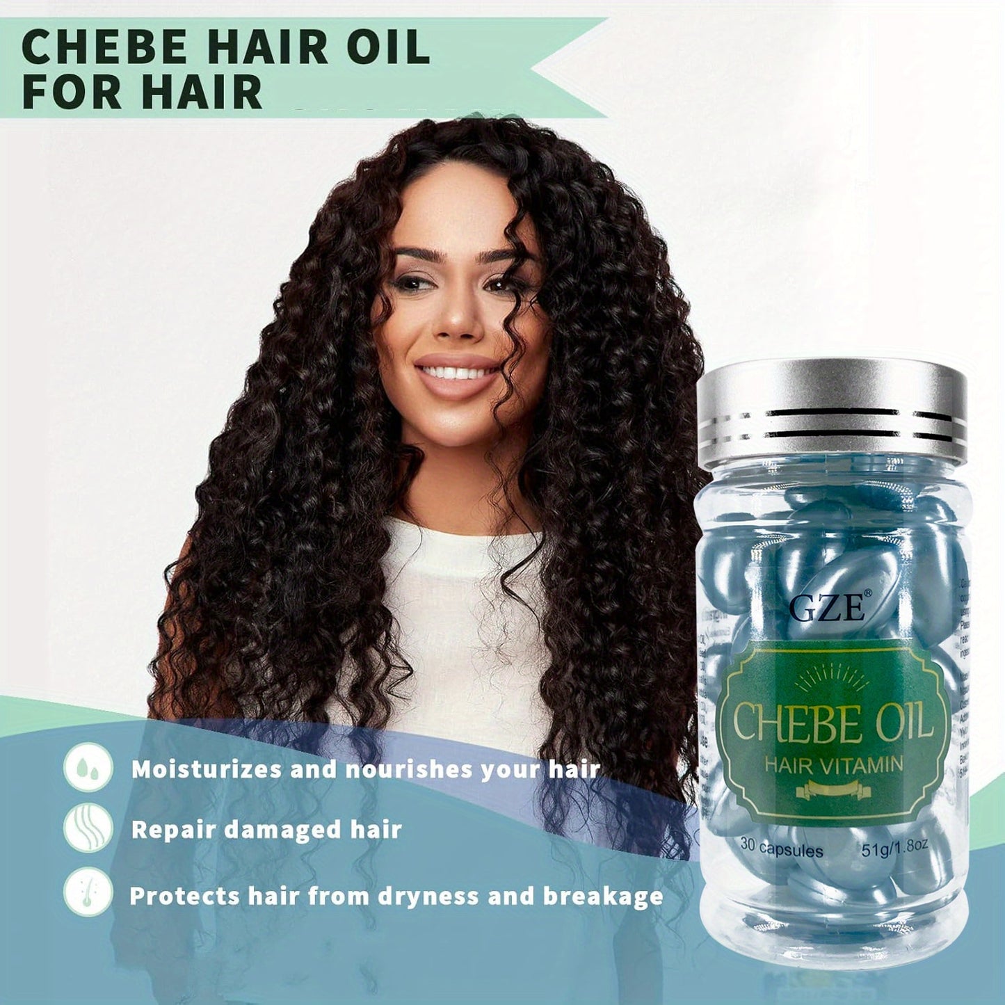 Cápsulas vitamínicas para el cabello Chebe Oil: suero de gel suave para hidratar, suavizar e hidratar el cabello dañado, para el otoño.