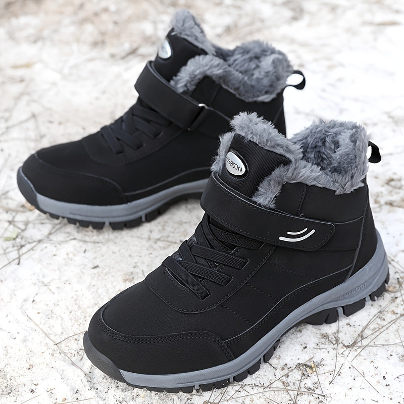 Botas de nieve de invierno para mujer, zapatillas altas cálidas antideslizantes con forro de felpa, zapatos informales para senderismo al aire libre