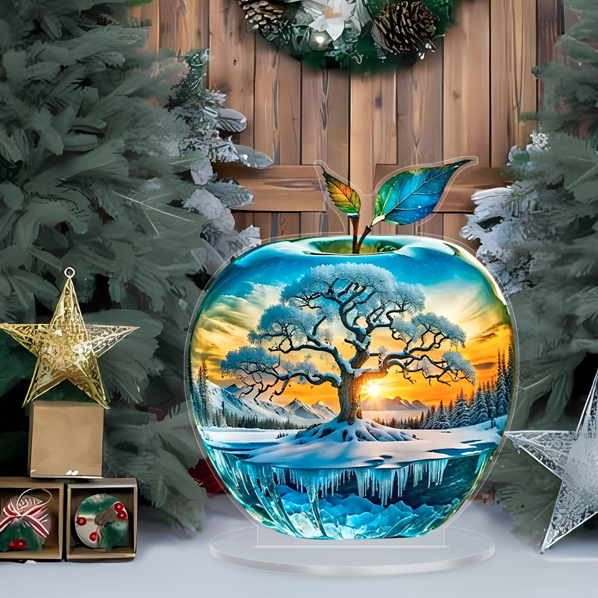 Adorno de escritorio acrílico Sunset Tree of Life, crea una atmósfera serena, perfecto para decoración del hogar y el jardín, dormitorio, sala de estar, cocina, incluye soporte