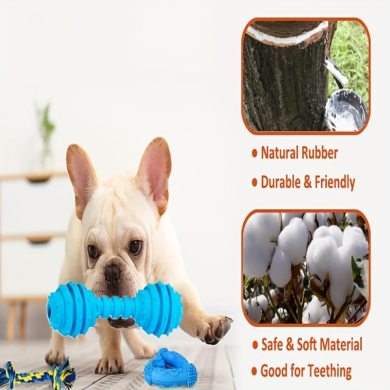 20 paquetes de juguetes masticables para cachorros: juguetes para la dentición, mordedores y cuerdas resistentes, paquete de juguetes de goma azul para perros pequeños, lindas pelotas interactivas para perros de razas pequeñas.