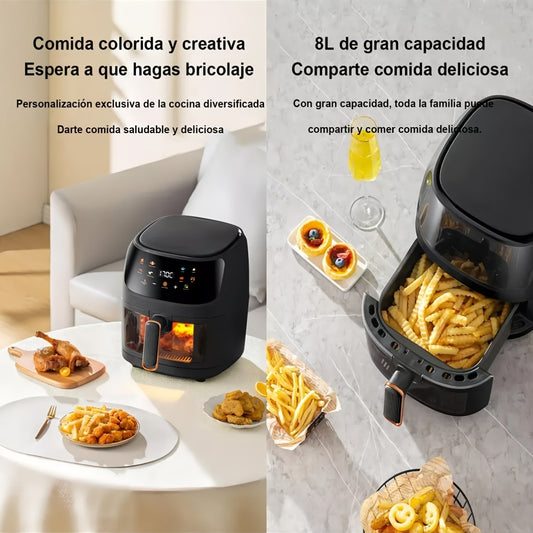 1pc GOXAEEE 8L 1400W Smart LED Touch Air Fryer, Programmable Oil-Free Hot Air Circulation Oven, Stainless Steel, 220V EU Plug, for Healthy Frying of Fries and Chicken