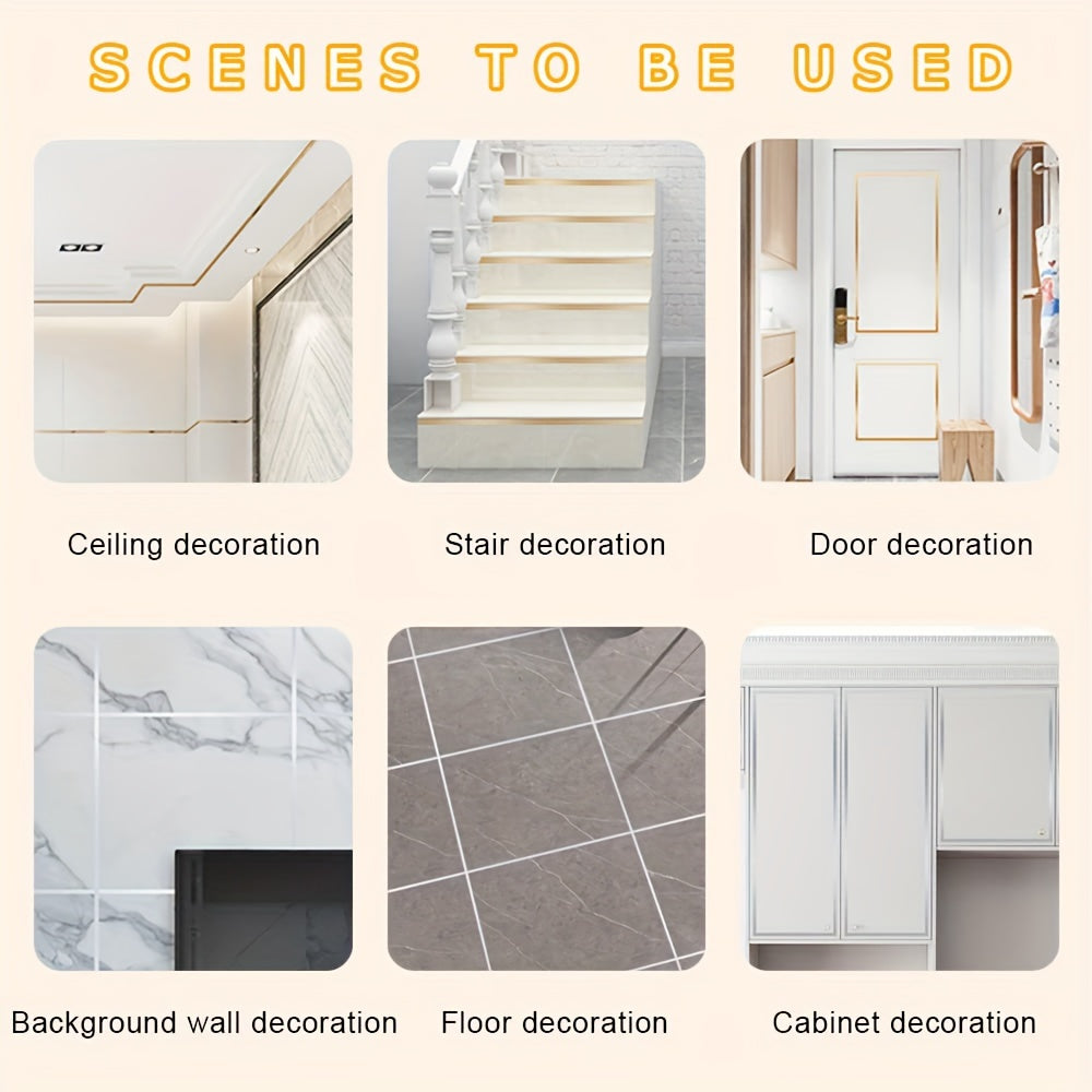 Pegatinas decorativas autoadhesivas impermeables y duraderas: opciones en dorado y negro para azulejos de sala de estar, bordes de techo y puertas de gabinetes.