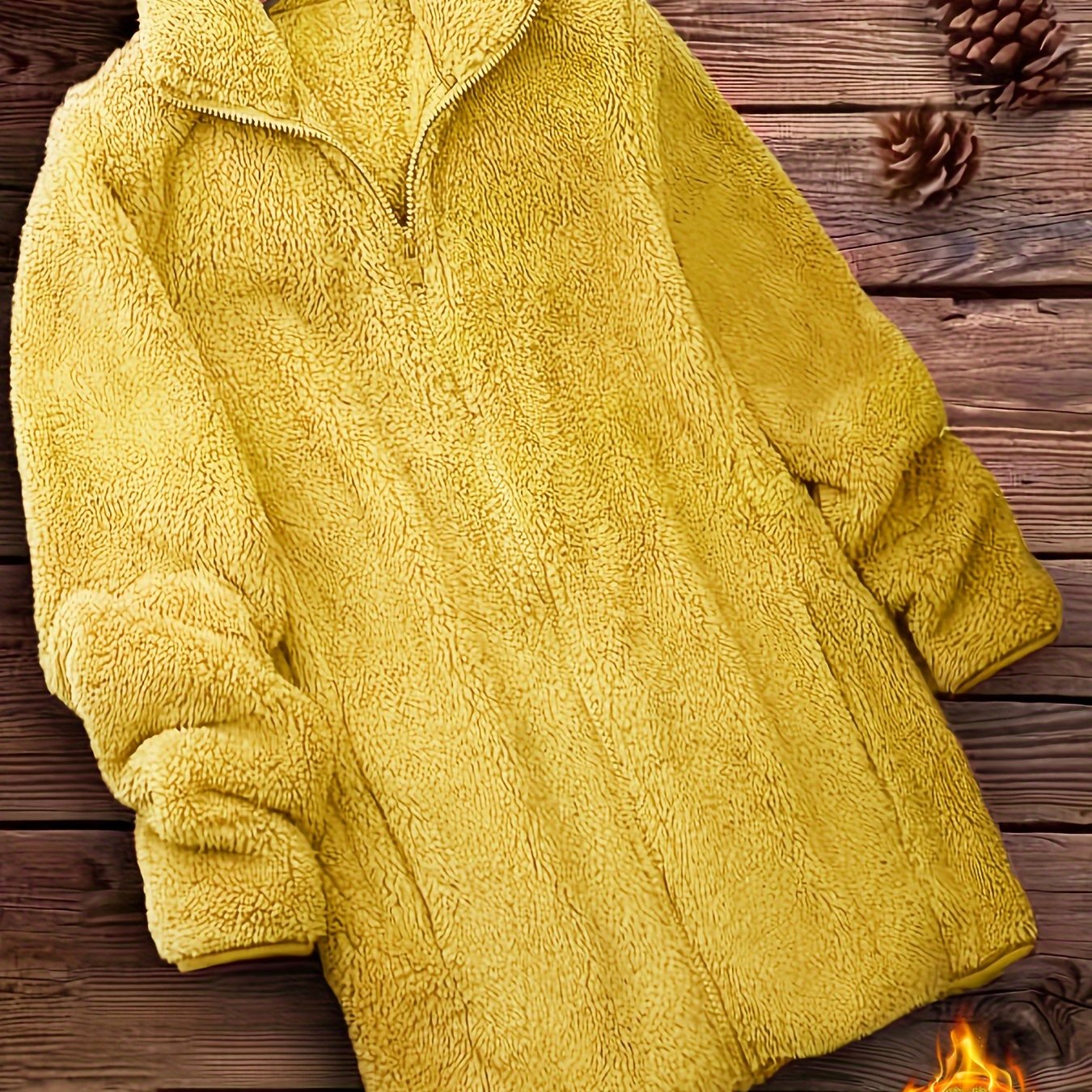 Plus Size Solid Color Fuzzy Coat, Casual Zipper Front Long Sleeve Warm Outerwear For Fall & Winter, Women's Plus Size Clothing