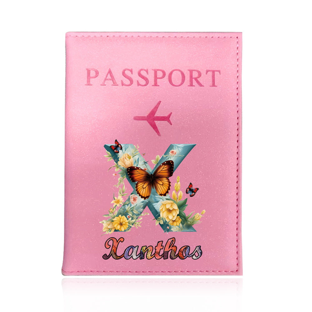 Customized Name Initial Pu Leather Passport Holder Cover Personalized Custom Ultra Slim Wallet Organizer Passport Protector Covers Personal Tailor Waterproof Card Case Storage Cases for Men Women Travel Accessories