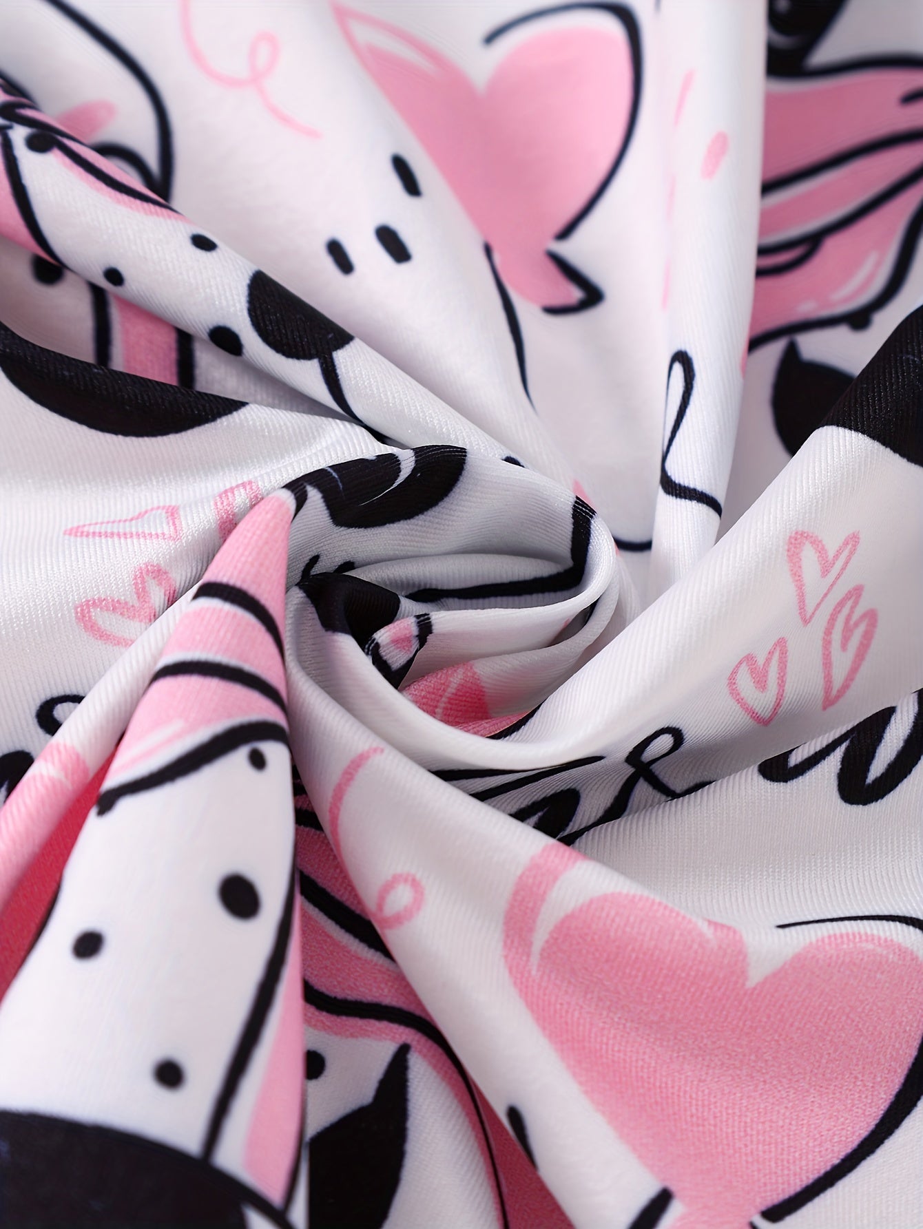 Autumn and Winter 2pcs Set for Girls, Cartoon Cute Panda Love Letters Cake Pattern Printed Round Neck Sweater, Long Sleeve with Drawstring and Elastic Pants, Casual and Comfortable Body-hugging Pajama Set