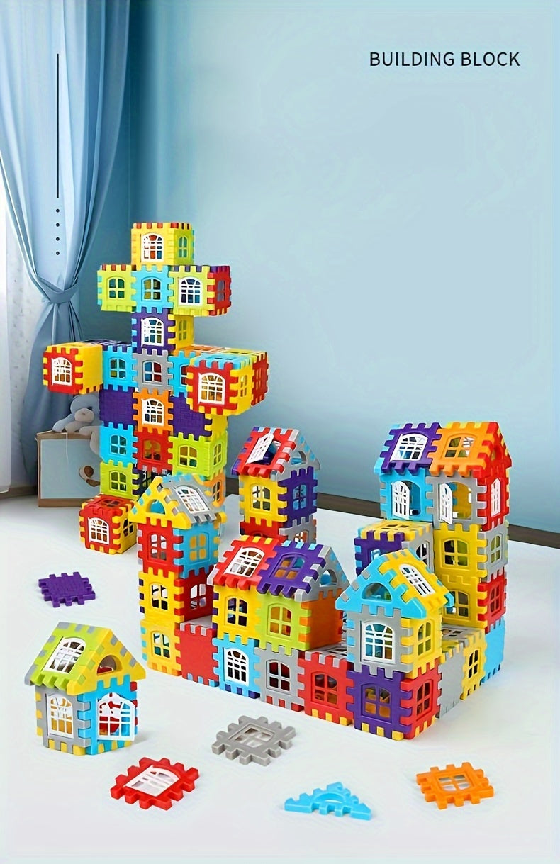 100pcs Building Blocks Set for Youngsters - Educational Puzzle House with Smart Development Features, Portable Plastic Toy for Boys & Girls, White/Blue