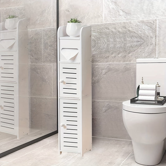 1pc Small Toilet Paper Holder Stand, Freestanding Bathroom Storage Cabinet, Narrow Corner Organizer with Doors, Bathroom Storage for Toiletries, Small Space Storage, Bathroom Shelves, Holiday Gift, Christmas Present