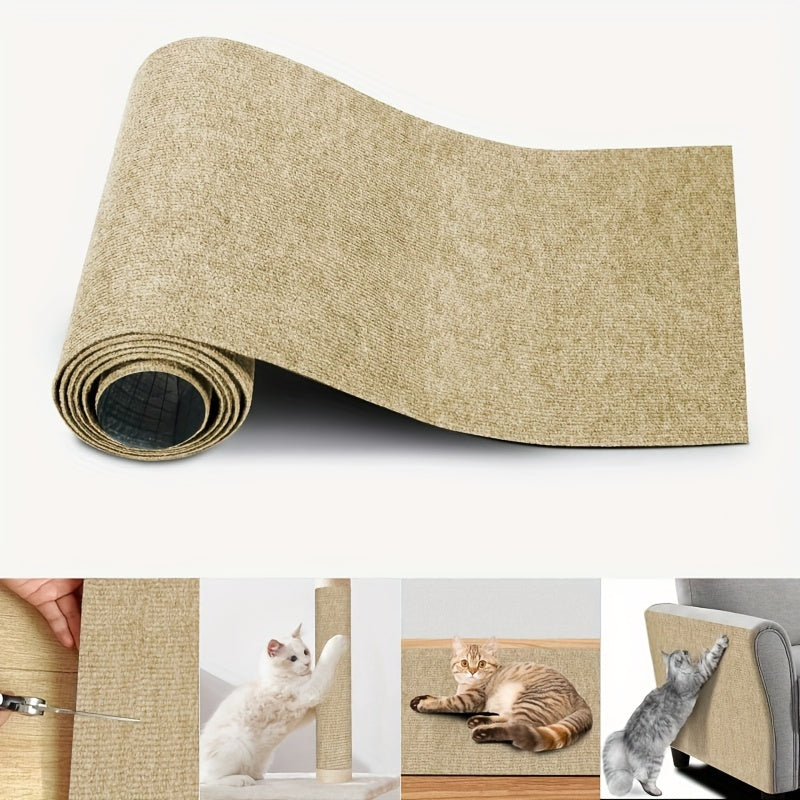 1pc Durable Cat Scratch Pad - Self-Adhesive, Wear-Resistant Vertical Wall Scratcher - Trimmable, Non-Shedding Polyester - Ideal for Indoor Cats, Protects Furniture, Cat Scratchers for Indoor Cats