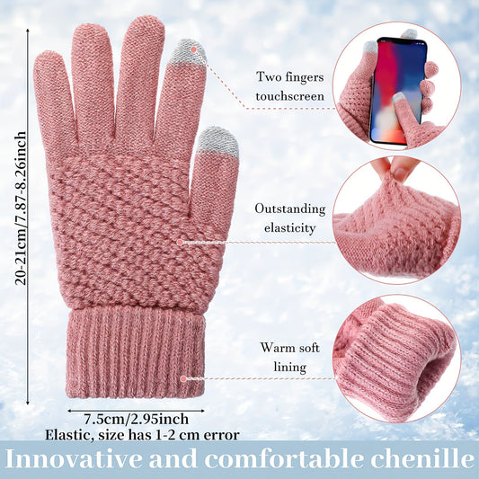 4pcs Winter Warm Accessory Set - Knitted Hat, Touch Screen-Compatible Mittens, Scarf, Ear Warmer - Polyester, Hand Washable, Simple Style - Ideal Gift for Adults, No Feather