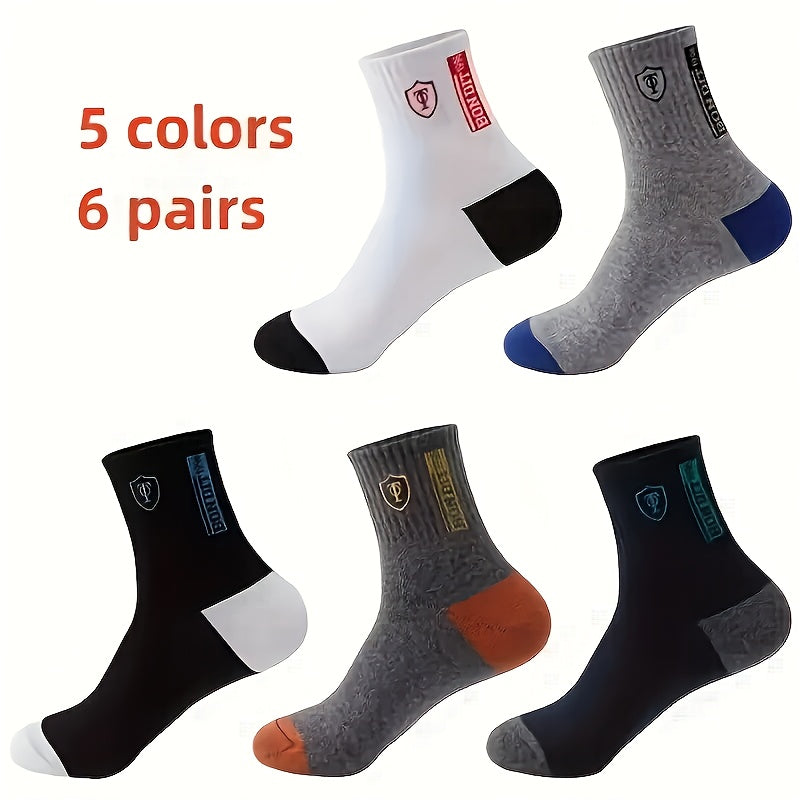 6 Pairs Men'S Thermal Crew Socks - 100%, Knit Fabric, Solid Color, Hand Wash Only - Breathable, Comfortable, Casual Fall/Winter Socks