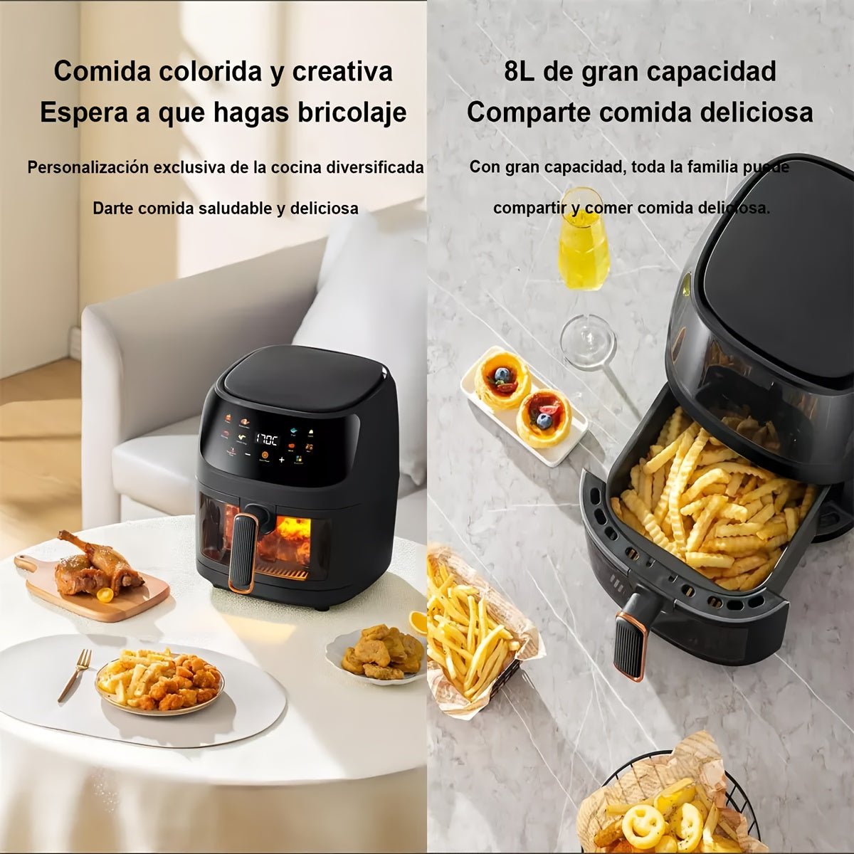 1pc GOXAEEE 8L 1400W Smart LED Touch Air Fryer, Programmable Oil-Free Hot Air Circulation Oven, Stainless Steel, 220V EU Plug, for Healthy Frying of Fries and Chicken