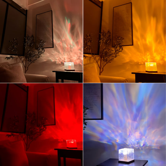 AMILL 16-Color Water Ripple USB Night Light - Touch & Remote Control, Auto Rotate, Flame Effect, Star Projection - Perfect Romantic Gift for Christmas & Party Decor