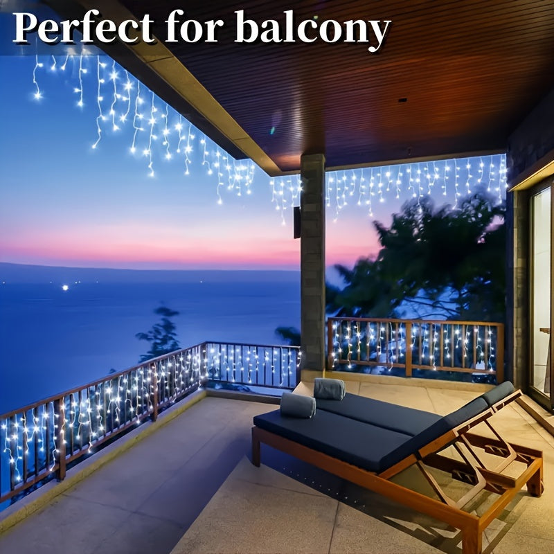 1pc Waterproof LED Solar Icicle String Lights - 23ft/7m with 160LEDs - Perfect for Christmas, Halloween, and Thanksgiving Decorations - Ideal For Bedroom, Patio, Garden and Outdoor