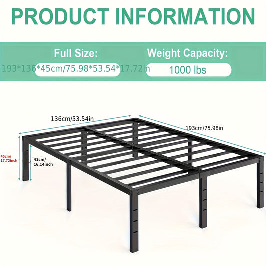 18-inch Metal Bed Frame - Simple and Stylish Metal Platform Bed Frame, Under-Bed Storage Space, Heavy Duty Frame Bed, Sturdy Queen Size Bed Frame, Suitable for Bedroom, Easy Assembly Queen Size Bed Frame, Strong Bearing C