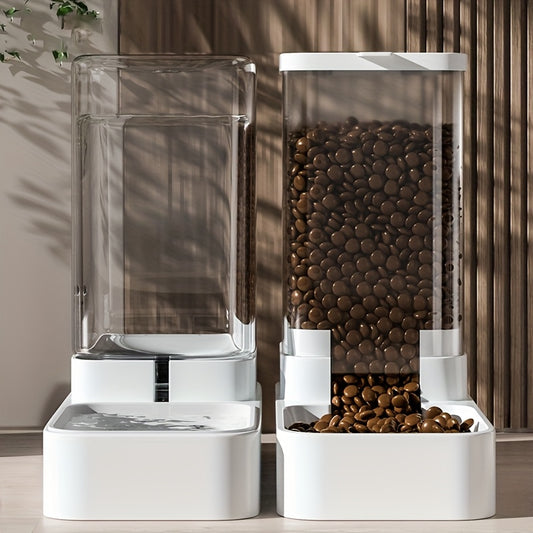 Juego de comederos de gravedad de plástico para perros, incluye dispensador automático de comida y agua, sin batería.