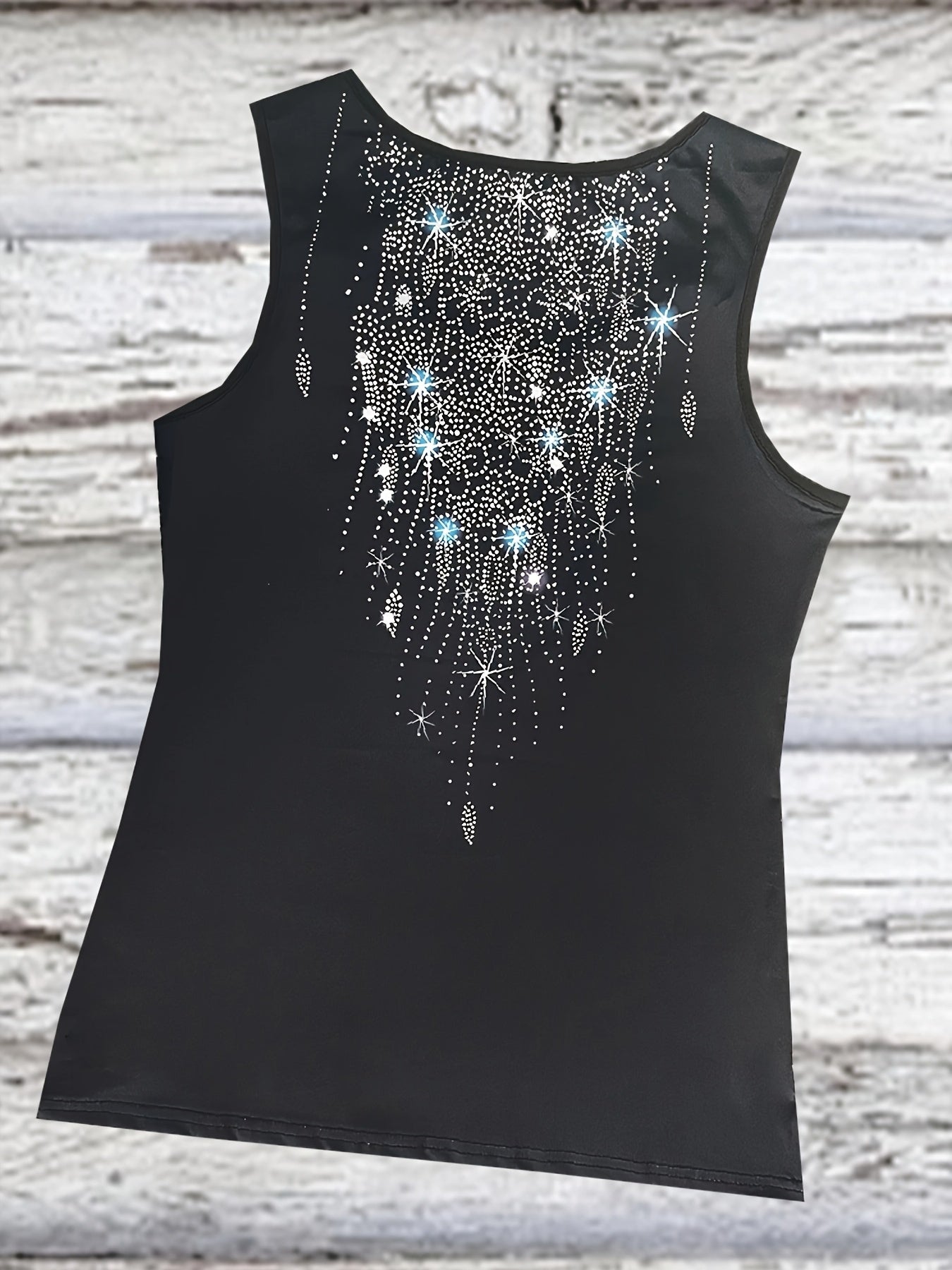 Women's Elegant V-Neck Tank Top with 3D Geometric Print, Ring Detail & Sleeveless Design - Stretchy Polyester Blend for Summer Casual Wear
