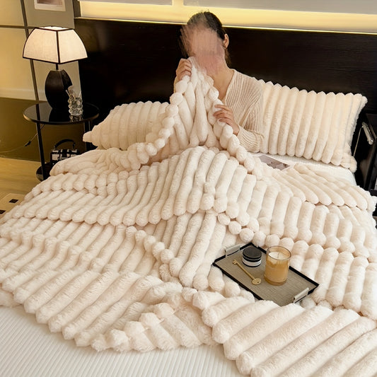 Lujosa manta de lana de coral: suave, cálida y acogedora para el sofá, la cama, la oficina y el automóvil, regalo versátil para todas las estaciones