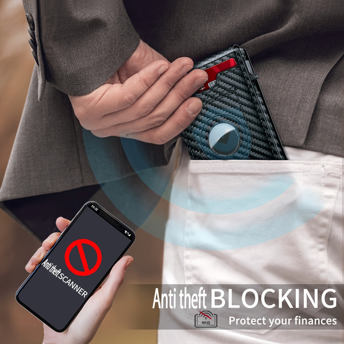 Men's Sleek Magnetic Closure Wallet with AirTag Holder - RFID Blocking, PU Leather, Black