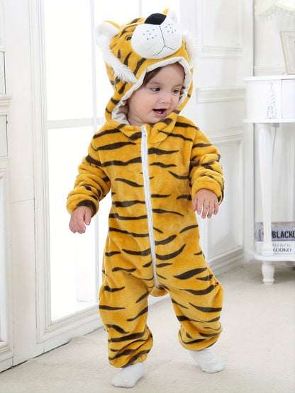 Lindo disfraz de tigre bebé para Halloween: mono unisex con capucha para cosplay y calidez.