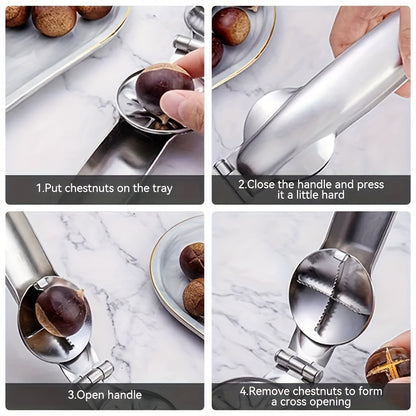 Stainless Steel Nutcracker - Versatile Chestnut, Walnut &amp; Dried Fruit Opener for Home, Outdoor Picnics &amp; Commercial Use