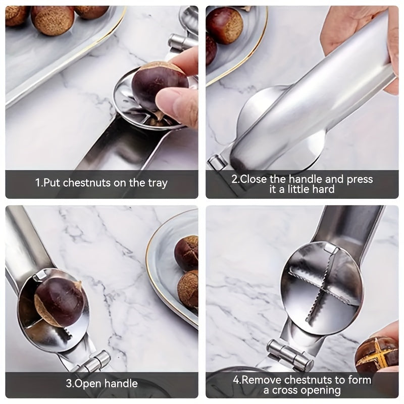 Stainless Steel Nutcracker - Versatile Chestnut, Walnut & Dried Fruit Opener for Home, Outdoor Picnics & Commercial Use