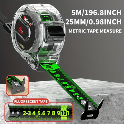 High-Precision Self-Locking Fluorescent Steel Tape Measure Set - 5.0meter & 7.0meter, Durable, Anti-Drop Design with Protective Case, Ideal for Home Use