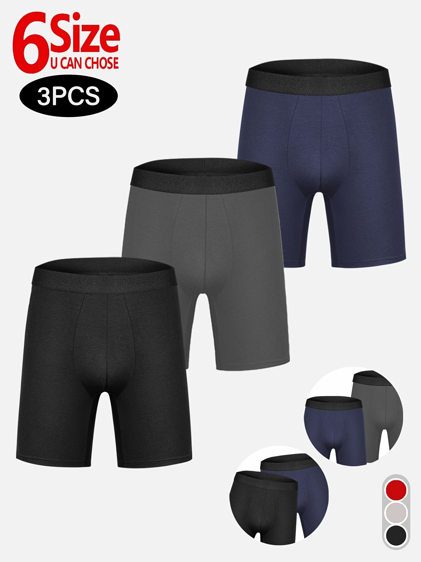 3pcs Men's Modal Long Boxer Briefs - Stretchy, Breathable &amp; Comfort Fit Underwear, Machine Washable
