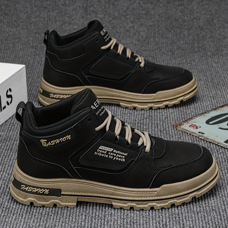 Zapatillas de skate de caña alta para hombre, antideslizantes y duraderas, ideales para caminar por la calle, viajar y actividades informales | Zapatillas retro de piel sintética a la moda para hombre