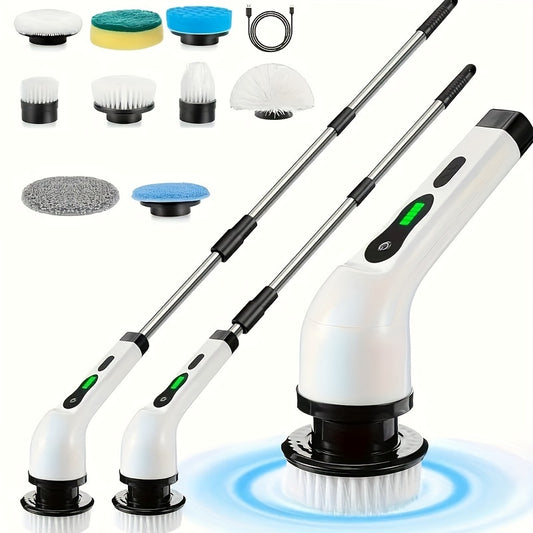 Cordless Electric Spin Scrubber Set with 3/9 Brush Heads - Rechargeable, Adjustable Long Handle for Bathroom, Kitchen, Tile & Car Cleaning