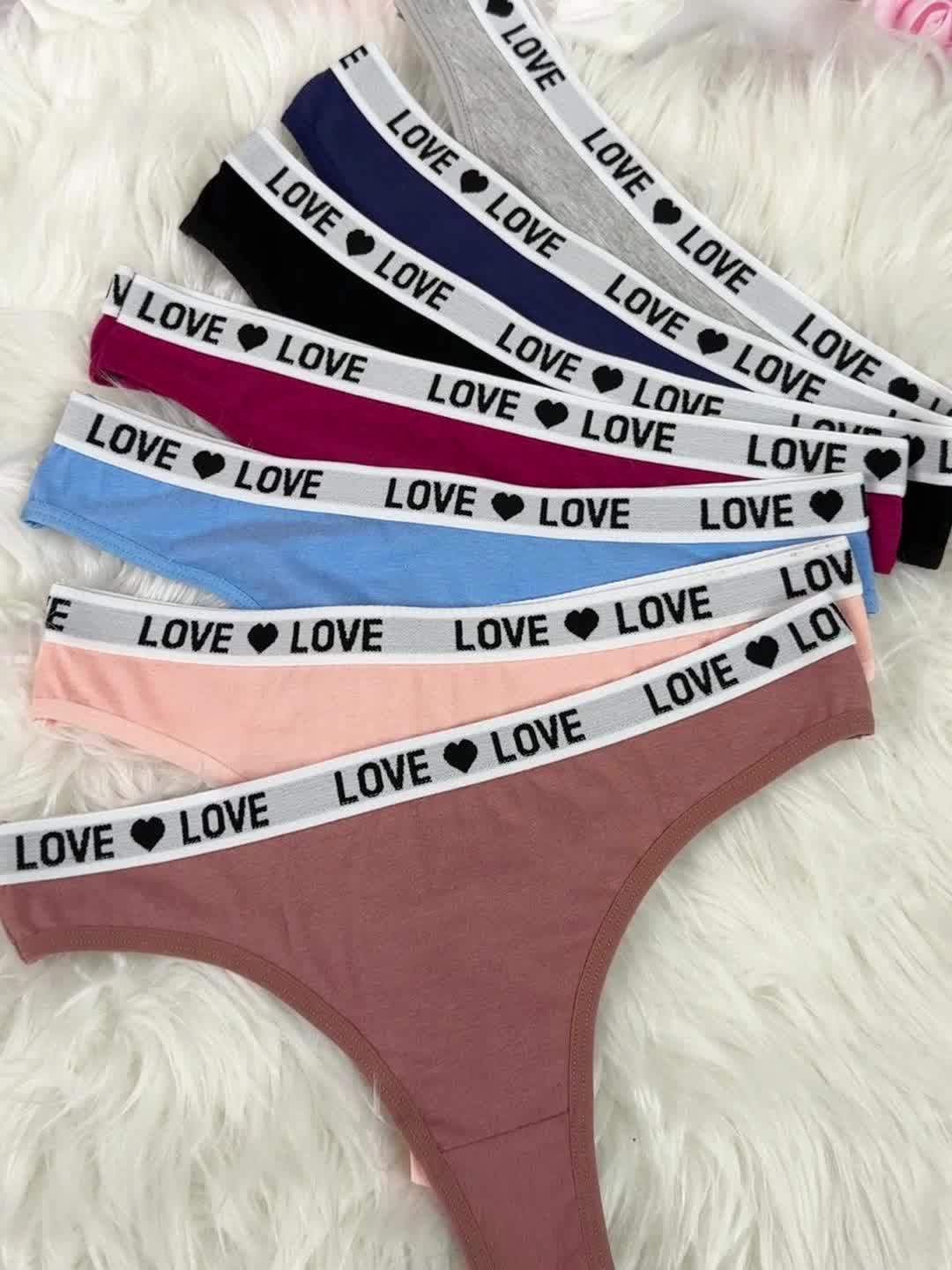 7pcs Letter Print Cotton Thongs, Sexy Comfy Breathable Stretchy Intimates Panties, Women's Lingerie & Underwear