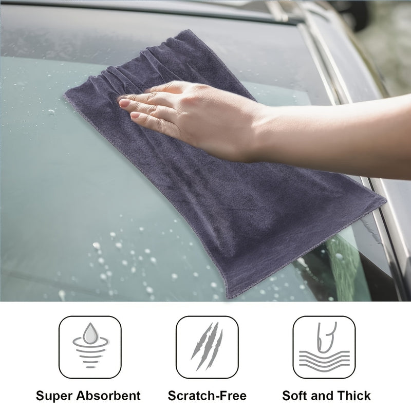 5-Pack Super Absorbent Polyester Cleaning Towels, Thick Non-Shedding Household & Car Wash Cloths, Multipurpose Wet Floor Warning Sign Included