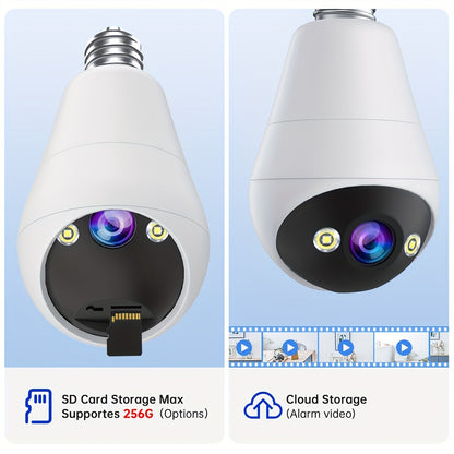 1pc 3MP Panoramic Light Bulb Security Camera, Wireless 2.4G WiFi, PTZ 360° Rotation And 355° View, Two-Way Audio Full Color Night Vision Camera, Motion Detection With Speaker And SD Card Slot, For Home Surveillance