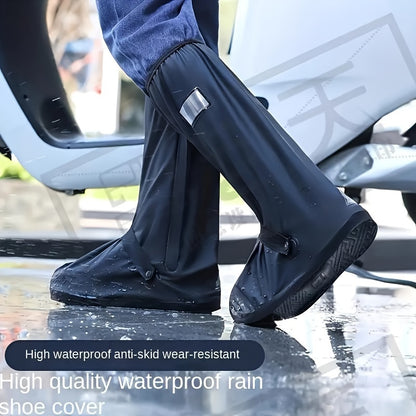 1 Pair PVC Rain Shoe Covers, Non-Slip, Reusable, High Boot Protector for Outdoor Use - Hand Washable, Durable, Slip-Resistant Overshoes for Men and Women