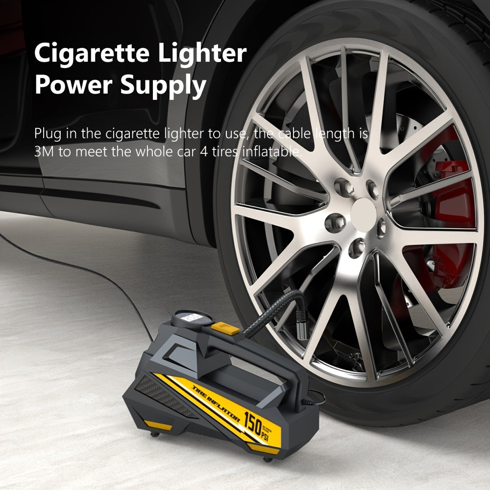 Carsun Digital Tire Inflator - Portable Car Air Pump Compressor with LED Light, for Smart Chip Upgrade, 22-Cylinder Movement & Wired Power Supply for Automobiles, Motorcycles, Bicycles - 12V DC, 150 PSI, Car Plug Operation, N