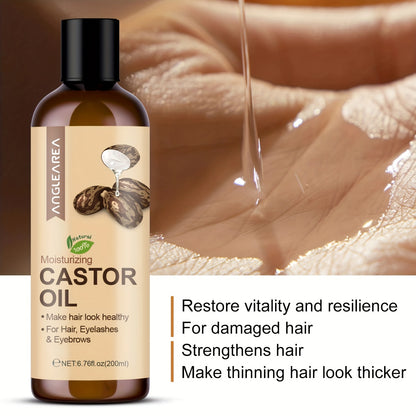 200ml/6.76fl.oz Castor Oil For Hair, Eyelashes & Eyebrows, Cold-Pressed Unrefined, Essential Oil For Dry Hair, Skin & Nail Care