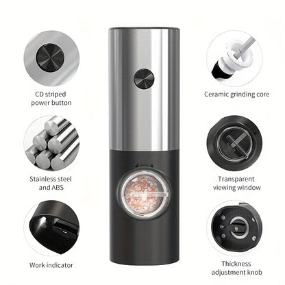 1pc Electric Salt And Pepper Grinder With Adjustable Coarseness Refillable, Pepper Mill, Battery Powered, Kitchen Automatic Grinder, Kitchen Gadgets