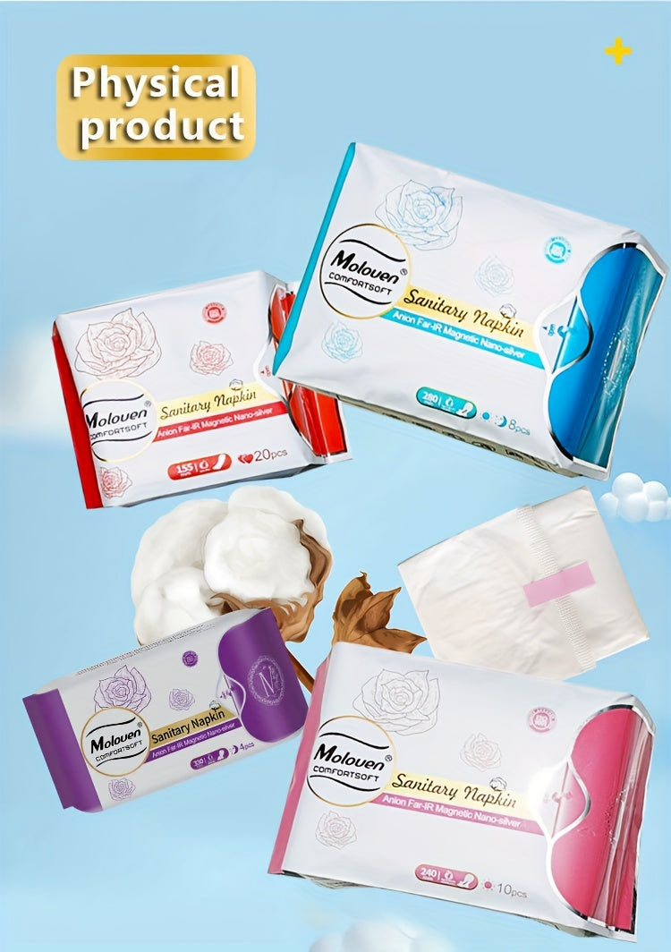 6-Pack Moloven Women'S Sanitary Napkins, 60/56pcs, Ultra-Thin Wings, Soft Comfort, Overnight Absorbent Menstrual Protection, Fragrance-Free, Disposable, Travel Size, Woven Fabric, Non-Woven Material, Pad Format