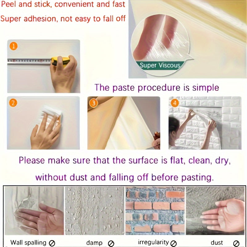 30pcs 3D Brick Wall Stickers, DIY Square Wall Decals, Easy Peel Stick Cleanable Cuttable, For Kitchen Living Room Bathroom Hallway, Plastic Ceiling Tiles Stickers, To Avoid Overall Damage During Transportation, Please Do Not