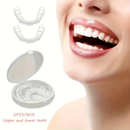 4 prótesis dentales blancas cómodas y flexibles con fijación alveolar superior e inferior fácil de usar.