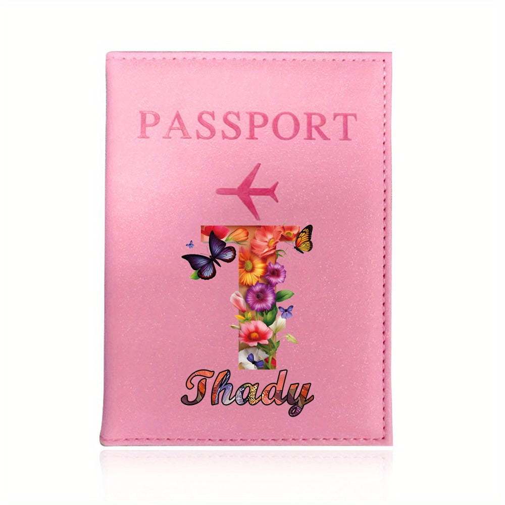 Customized Name Initial Pu Leather Passport Holder Cover Personalized Custom Ultra Slim Wallet Organizer Passport Protector Covers Personal Tailor Waterproof Card Case Storage Cases for Men Women Travel Accessories