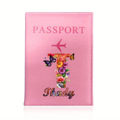 Customized Name Initial Pu Leather Passport Holder Cover Personalized Custom Ultra Slim Wallet Organizer Passport Protector Covers Personal Tailor Waterproof Card Case Storage Cases for Men Women Travel Accessories
