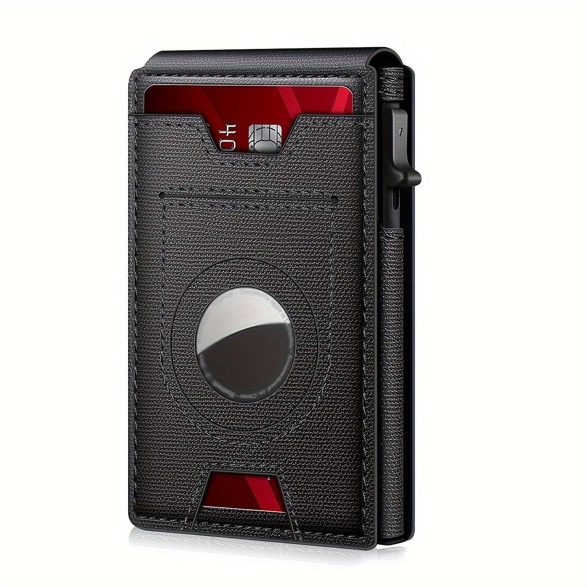 Men's Sleek Magnetic Closure Wallet with AirTag Holder - RFID Blocking, PU Leather, Black