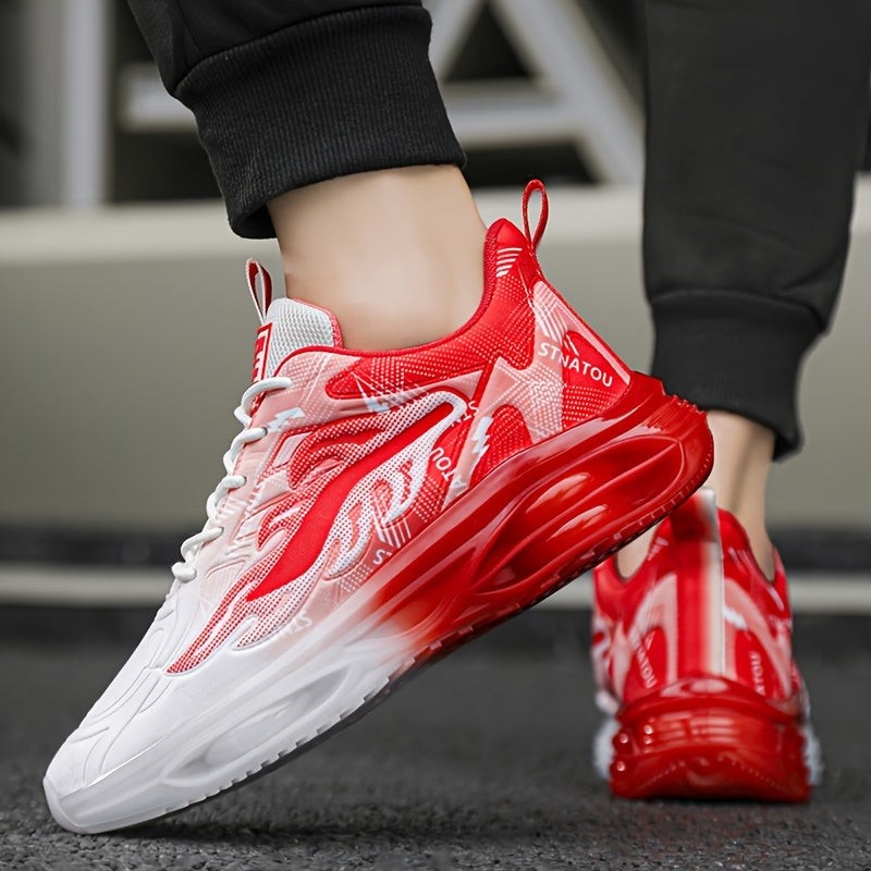 Men's Durable Running Shoes, Comfy Sneakers For Outdoor Workout Training, With Trendy Gradient Color Fire Pattern