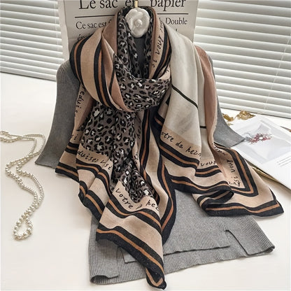 Bohemian Style Women's Winter Scarf Shawl - Polyester, Embroidered and Print Design, Windproof, Snow-Resistant, Ideal for Casual Outdoor Wear, Winter Shawl