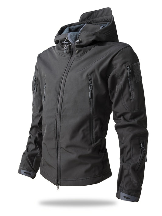 Chaqueta cortavientos con capucha y cremallera para hombre, chaqueta táctica informal para actividades al aire libre.